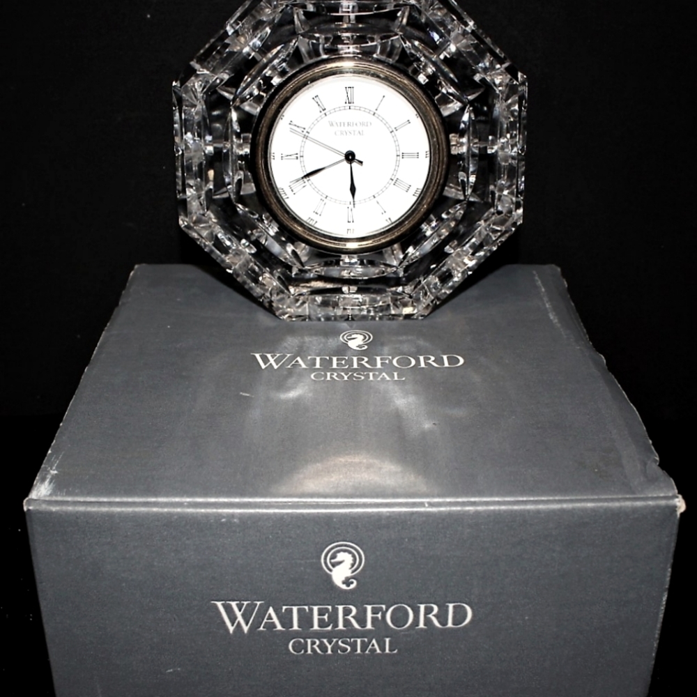 Waterford Crystal Octagonal Desk Quartz Clock in Original Box - New, no tags
